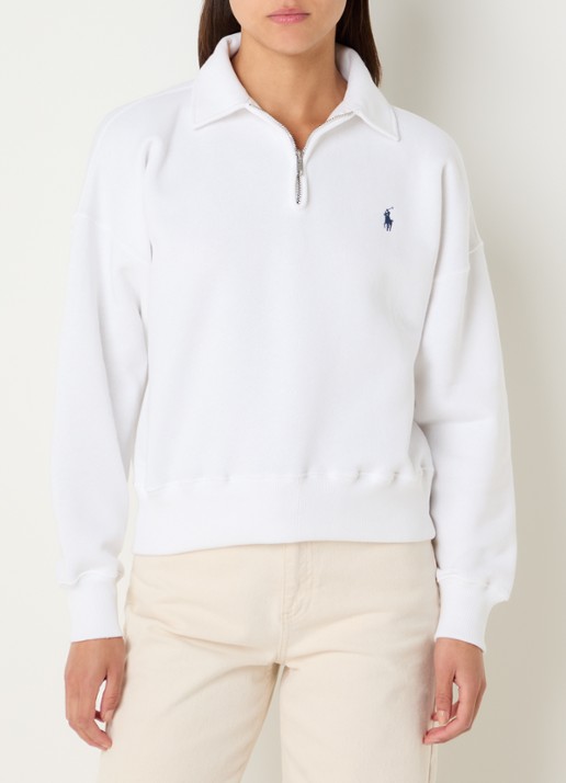 Ralph Lauren Sweater met halve rits en logoborduring - detail 4 wit
