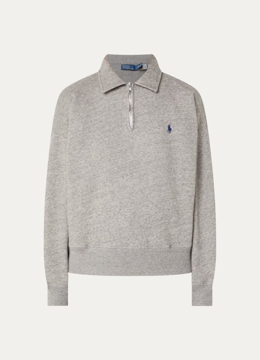 Ralph Lauren Sweater met halve rits en logoborduring - voorkant middengrijs