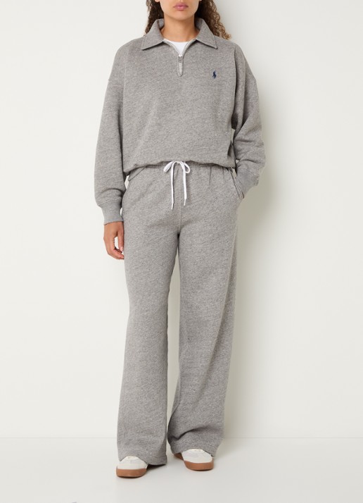 Ralph Lauren Sweater met halve rits en logoborduring - voorkant 2 middengrijs