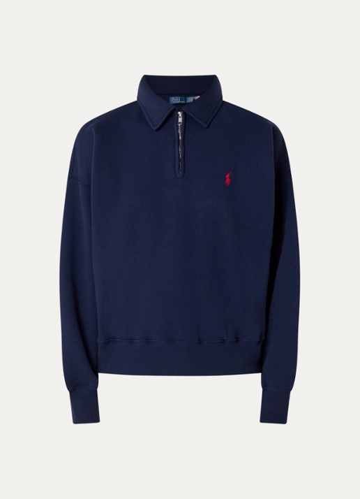 Ralph Lauren Sweater met halve rits en logoborduring - voorkant donkerblauw