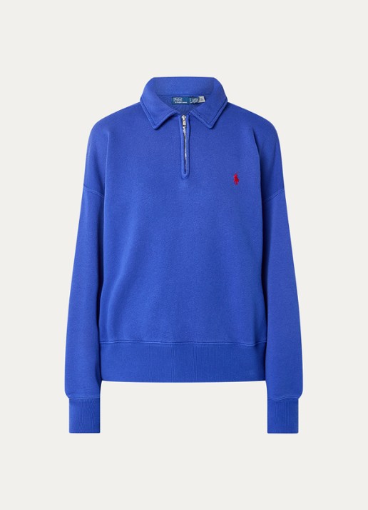 Ralph Lauren Sweater met logo en halve rits - voorkant 2 kobaltblauw