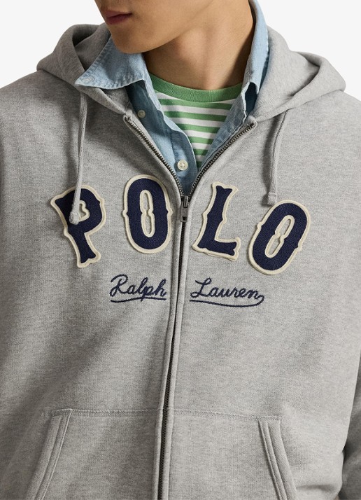Ralph Lauren Sweatvest met logo en capuchon  - detail 5 andover heather / lichtgrijs