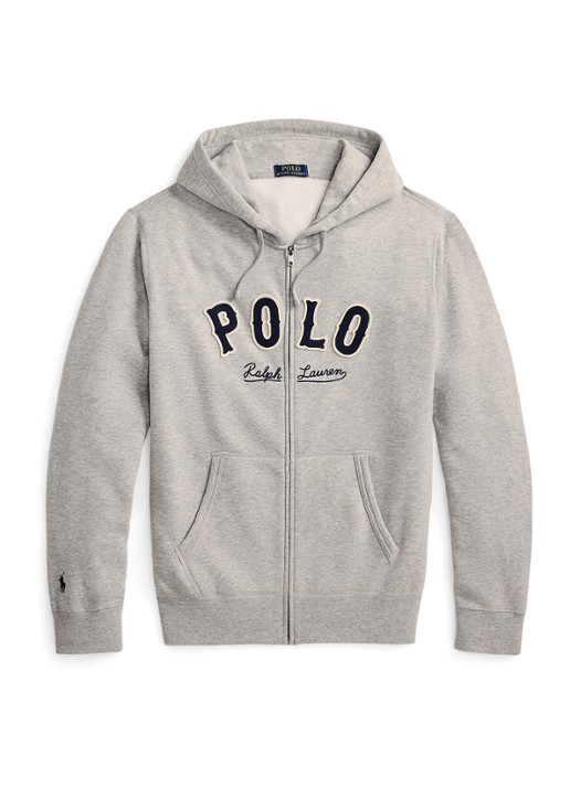Ralph Lauren Sweatvest met logo en capuchon  - voorkant andover heather / lichtgrijs