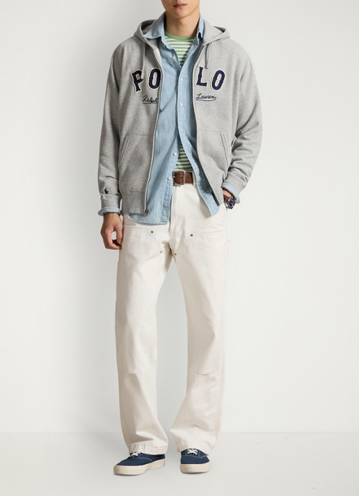 Ralph Lauren Sweatvest met logo en capuchon  - voorkant 2 andover heather / lichtgrijs