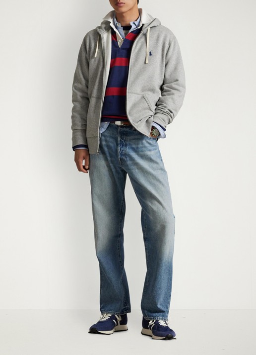 Ralph Lauren Sweatvest met logoborduring en capuchon  - voorkant 5 andover heather / grijs