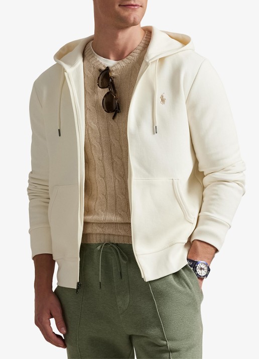 Ralph Lauren Sweatvest met steekzakken en logoborduring - detail pale cream / creme