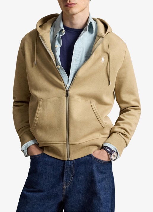 Ralph Lauren Sweatvest met steekzakken en logoborduring - voorkant 5 surrey tan