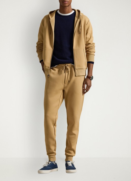Ralph Lauren Sweatvest met steekzakken en logoborduring - voorkant 3 classic camel