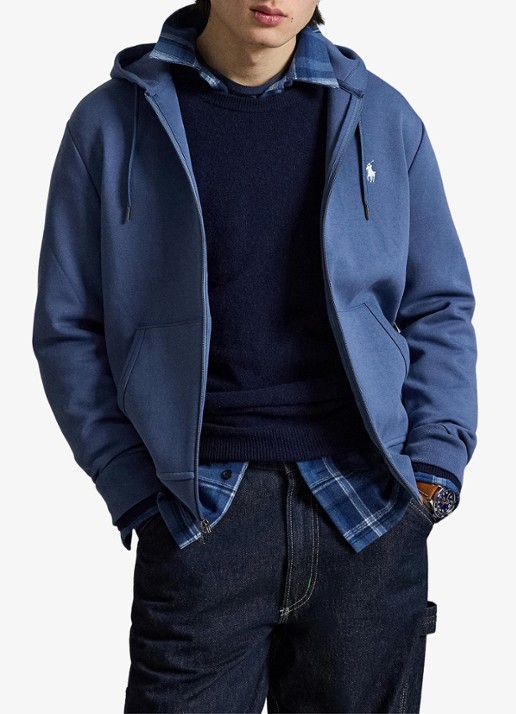 Ralph Lauren Sweatvest met steekzakken en logoborduring - voorkant 5 earth blue / blauw