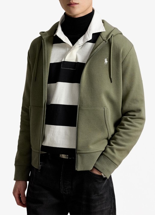 Ralph Lauren Sweatvest met steekzakken en logoborduring - voorkant 4 cruise olive / olijfgroen