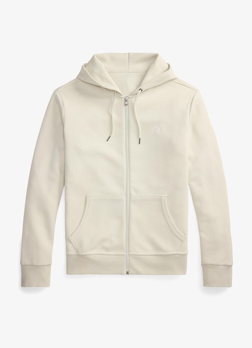 Ralph Lauren Sweatvest met steekzakken en logoborduring - voorkant stone pebble / gebroken wit