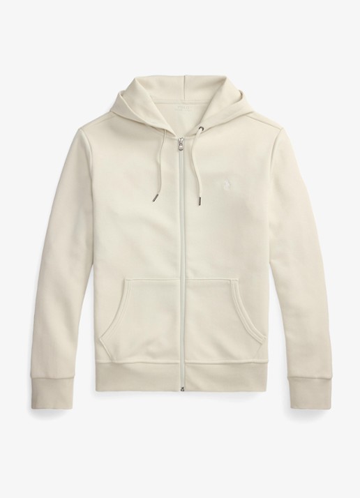 Ralph Lauren Sweatvest met steekzakken en logoborduring - voorkant 4 stone pebble / gebroken wit
