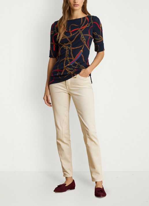 Ralph Lauren T-shirt met boothals en grafische print - voorkant 4 navy multi / donkerblauw