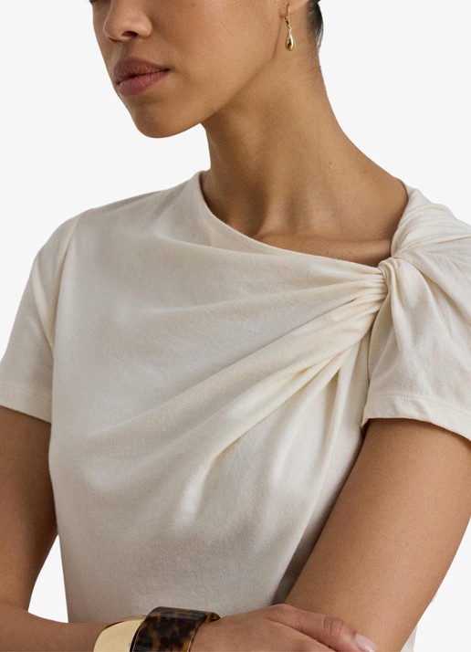 Ralph Lauren T-shirt met knoopdetail - detail 4 mascarpone crème / crème