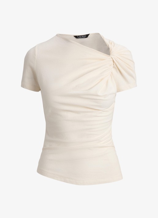 Ralph Lauren T-shirt met knoopdetail - voorkant mascarpone crème / crème