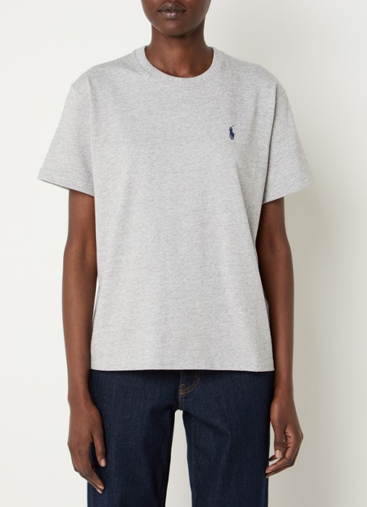 Ralph Lauren T-shirt met logoborduring en gemêleerd dessin - detail 4 grijsmele