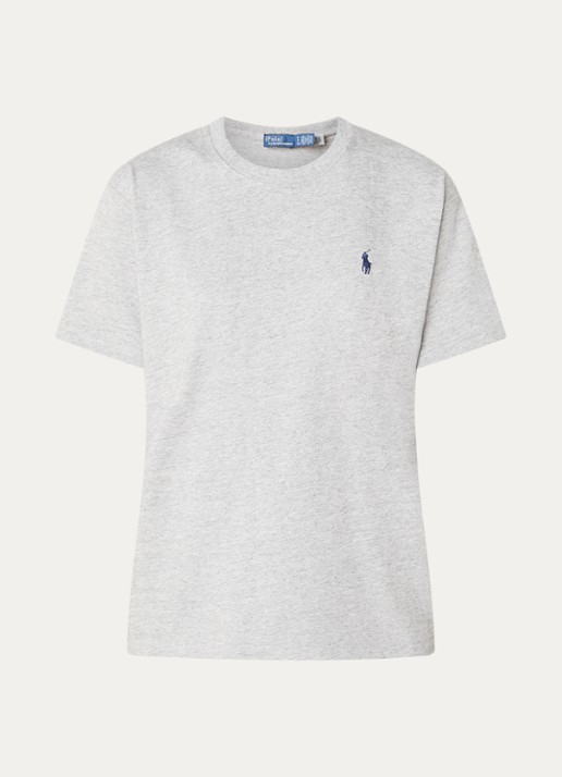 Ralph Lauren T-shirt met logoborduring en gemêleerd dessin - voorkant 2 grijsmele