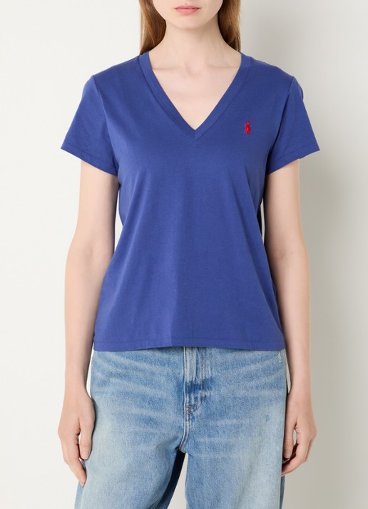 Ralph Lauren T-shirt met logoborduring en V-hals