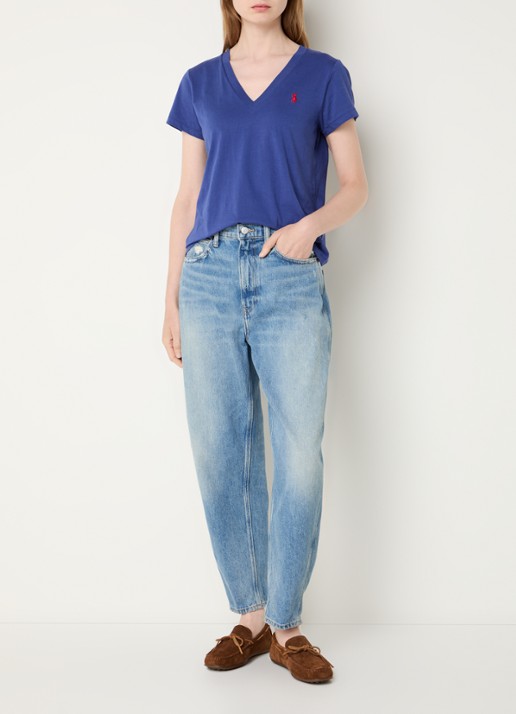 Ralph Lauren T-shirt met logoborduring en V-hals - voorkant 4 kobaltblauw