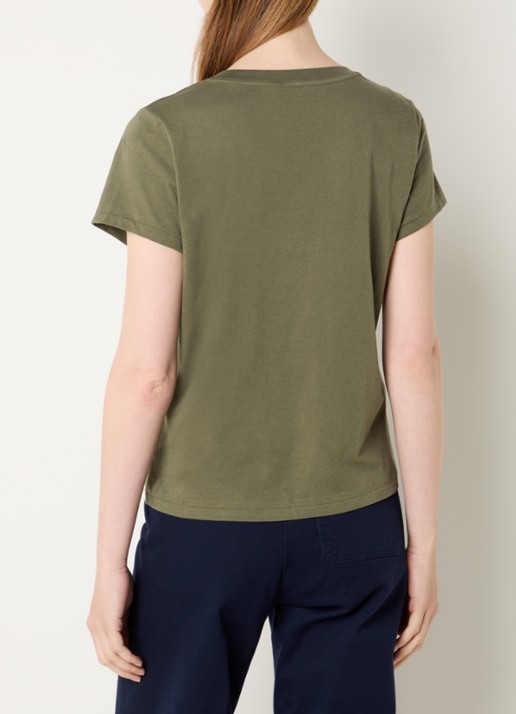 Ralph Lauren T-shirt met logoborduring en V-hals - achterkant olijfgroen