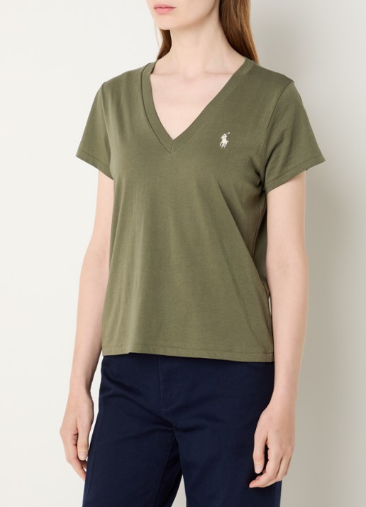 Ralph Lauren T-shirt met logoborduring en V-hals