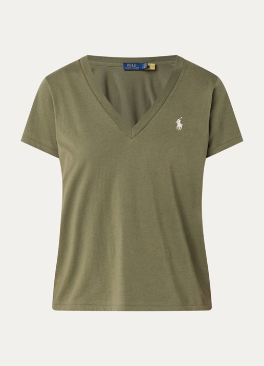 Ralph Lauren T-shirt met logoborduring en V-hals