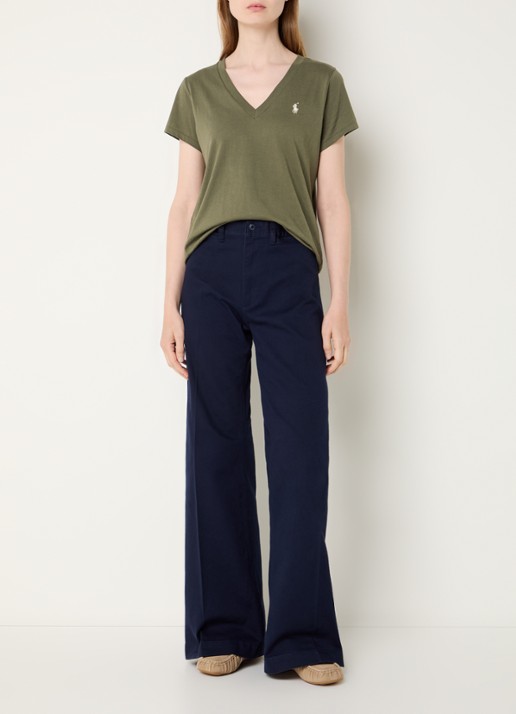 Ralph Lauren T-shirt met logoborduring en V-hals - voorkant 3 olijfgroen