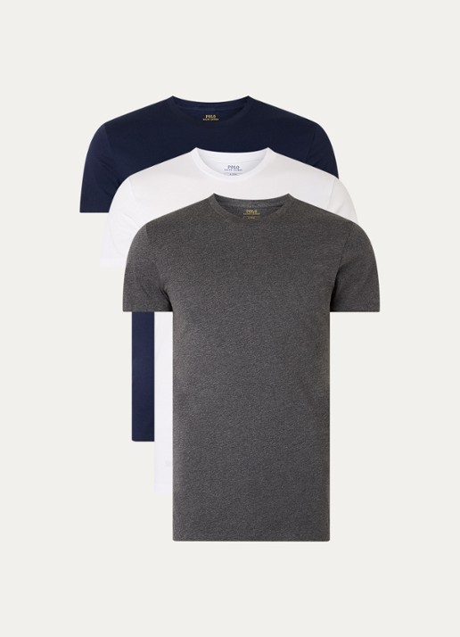 Ralph Lauren T-shirt met logoborduring in 3-pack - voorkant 3 donkerblauw