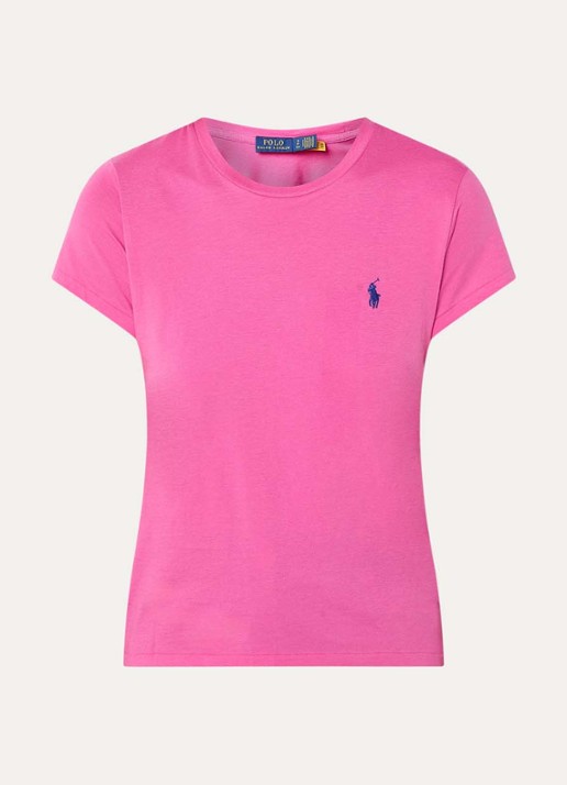 Ralph Lauren T-shirt met logoborduring - voorkant donkerroze