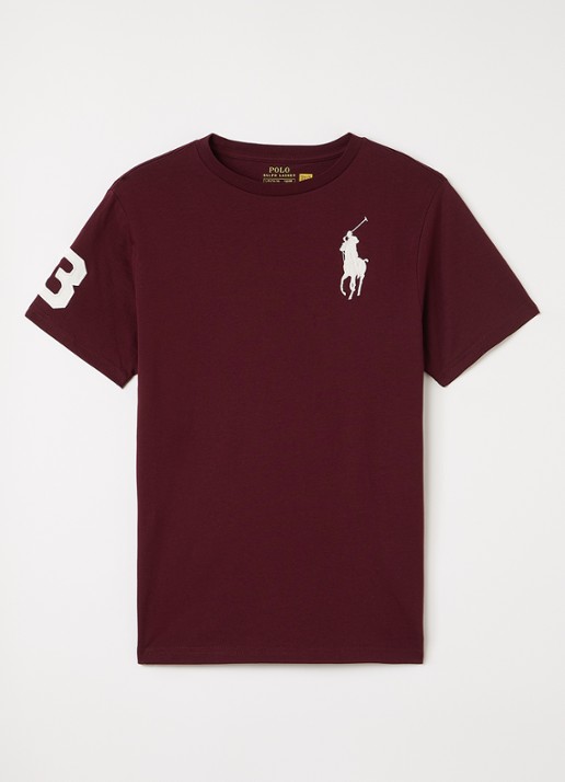 Ralph Lauren T-shirt met logoborduring - voorkant bordeauxrood