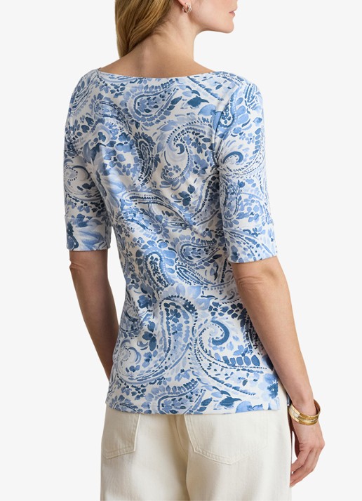 Ralph Lauren T-shirt met paisley dessin en boothals - achterkant white/blue / blauw