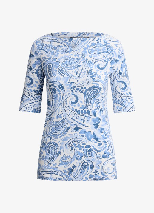 Ralph Lauren T-shirt met paisley dessin en boothals - voorkant 3 white/blue / blauw