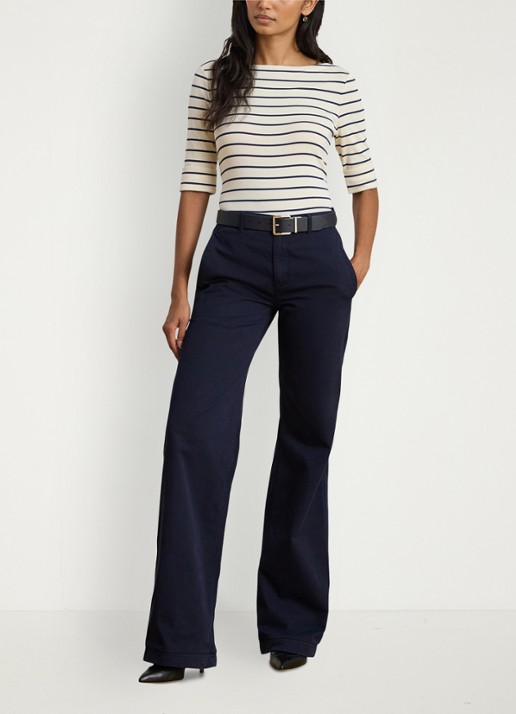 Ralph Lauren T-shirt met streepprint en boothals - voorkant 4 wit