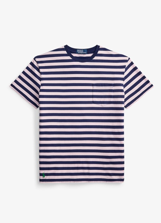 Ralph Lauren T-shirt met streepprint en borstzak - voorkant 4 garden pink/dark cobalt-zyrb