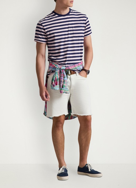 Ralph Lauren T-shirt met streepprint en borstzak - voorkant 5 garden pink/dark cobalt-zyrb