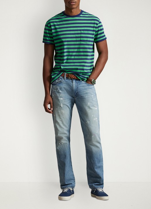 Ralph Lauren T-shirt met streepprint en borstzak - voorkant 2 summer emerald/dark cobalt-zyrd