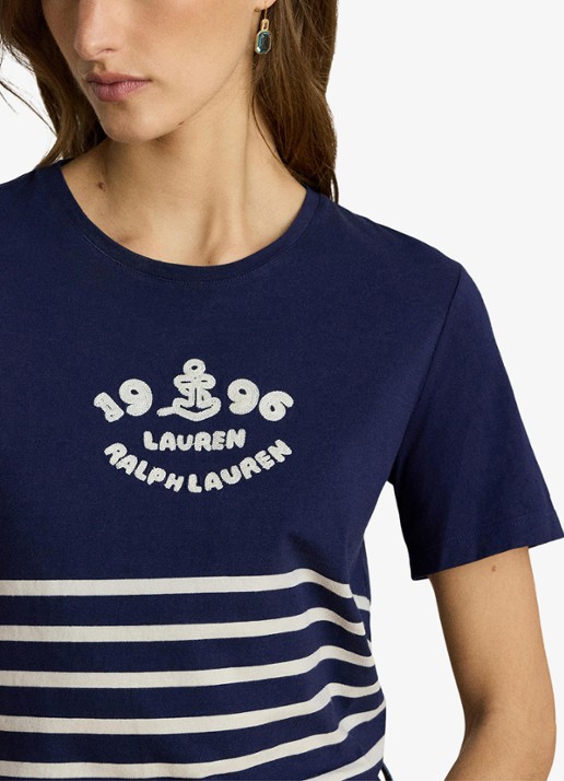 Ralph Lauren T-shirt met streepprint en logo - detail 5 donkerblauw