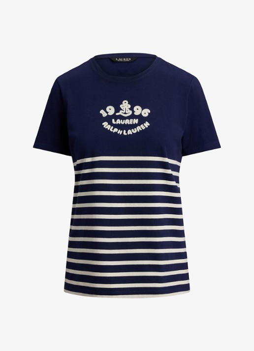 Ralph Lauren T-shirt met streepprint en logo - voorkant donkerblauw