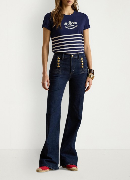 Ralph Lauren T-shirt met streepprint en logo - voorkant 2 donkerblauw