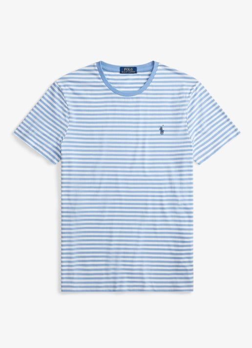 Ralph Lauren T-shirt met streepprint en logoborduring - voorkant 4 bristol blue/white / blauw
