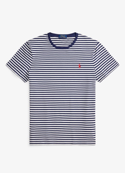Ralph Lauren T-shirt met streepprint en logoborduring - voorkant 3 newport navy/white / donkerblauw
