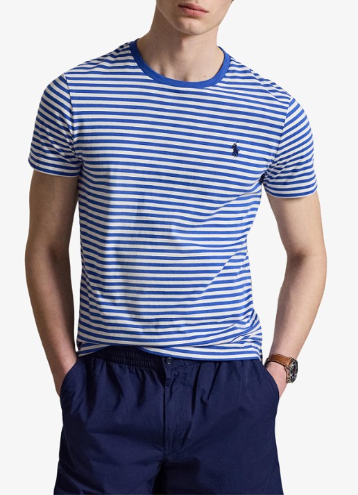 Ralph Lauren T-shirt met streepprint en logoborduring - voorkant 3 new iris blue/white / blauw