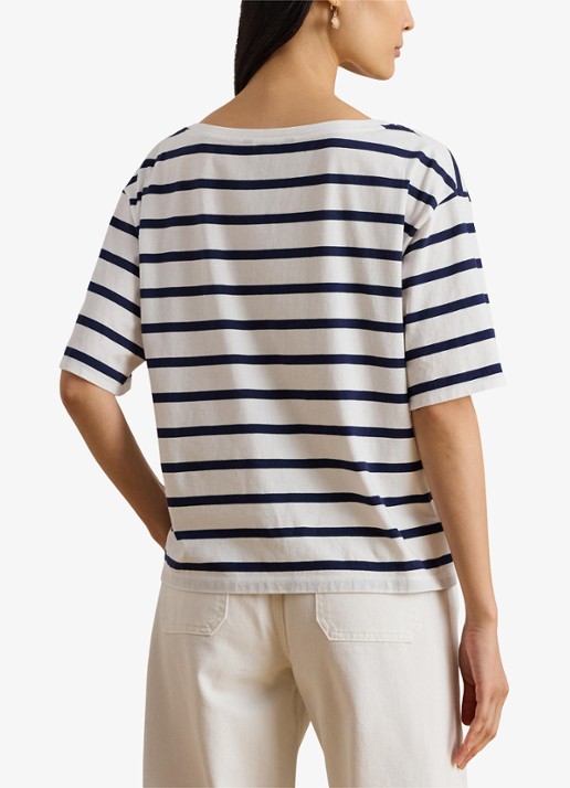 Ralph Lauren T-shirt met streepprint met kralendecoratie - achterkant donkerblauw