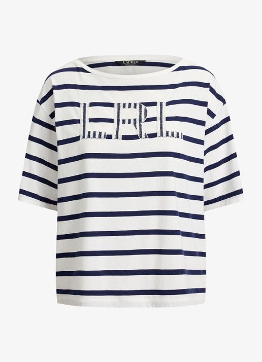 Ralph Lauren T-shirt met streepprint met kralendecoratie - voorkant 3 donkerblauw