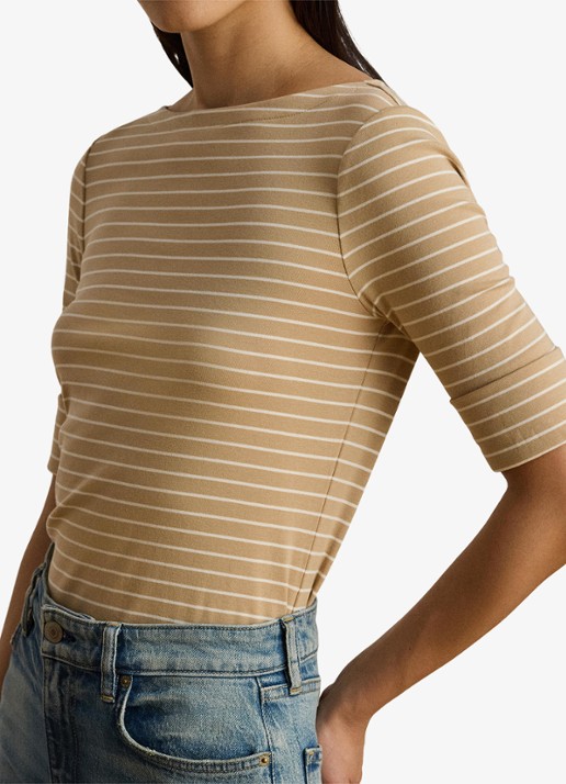 Ralph Lauren T-shirt met streepprint - detail 4 birch tan/mascarpone cream / beige