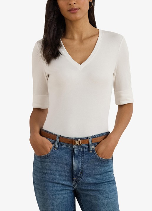 Ralph Lauren T-shirt met V-hals en halflange mouw
