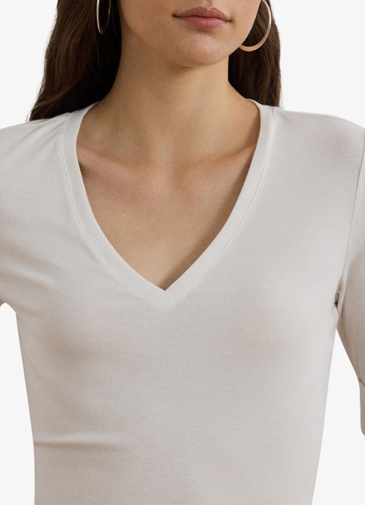 Ralph Lauren T-shirt met V-hals en halflange mouw - detail 5 white / wit