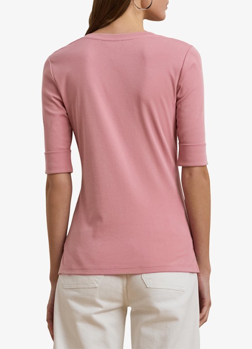 Ralph Lauren T-shirt met V-hals en halflange mouw - achterkant rose mauve / roze