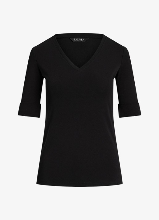 Ralph Lauren T-shirt met V-hals en halflange mouw - voorkant black / zwart