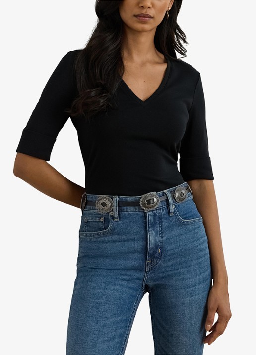 Ralph Lauren T-shirt met V-hals en halflange mouw - detail 6 black / zwart